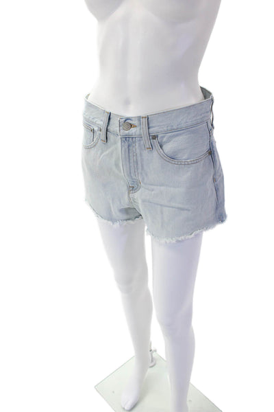 J Crew Womens Cotton Zip Button Distressed Light Wash Denim Shorts Blue Size EUR