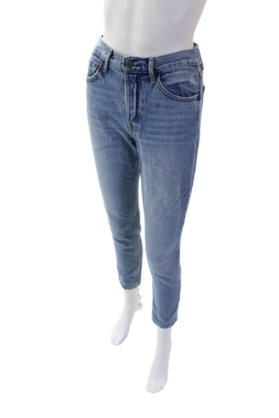 Grlfrnd Womens Cotton Button Straight Leg Lined Denim Jeans Blue Size EUR 25
