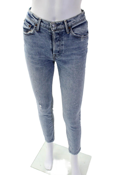 Grlfrnd Womens Cotton Button Lined Straight Leg Denim Jeans Blue Size EUR 25