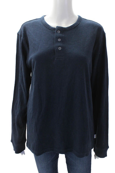 Onia Womens Cotton Long Sleeve Button Casual Knit Top Navy Blue Size M