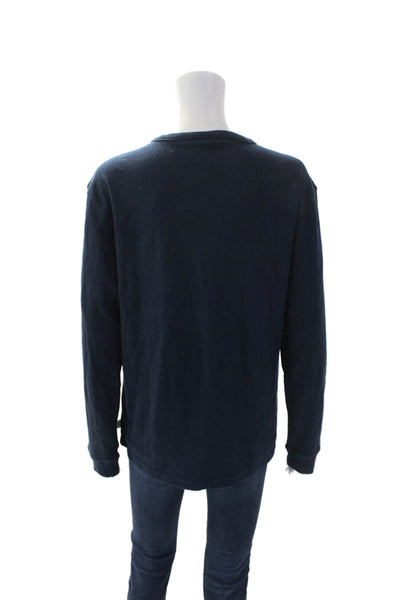 Onia Womens Cotton Long Sleeve Button Casual Knit Top Navy Blue Size M
