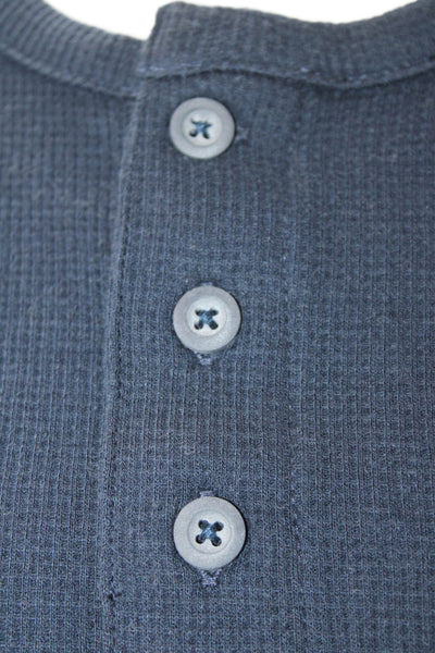 Onia Womens Cotton Long Sleeve Button Casual Knit Top Navy Blue Size M