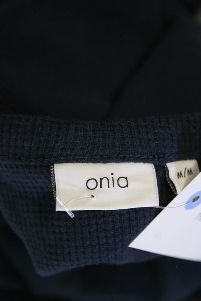 Onia Womens Cotton Long Sleeve Button Casual Knit Top Navy Blue Size M