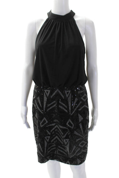 Vince Camuto Womens Sequined Halter Neck Sleeveless Mini Dress Black Size 8
