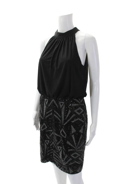 Vince Camuto Womens Sequined Halter Neck Sleeveless Mini Dress Black Size 8