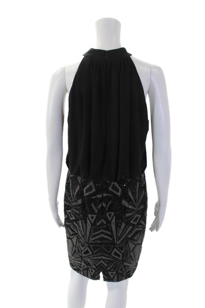 Vince Camuto Womens Sequined Halter Neck Sleeveless Mini Dress Black Size 8