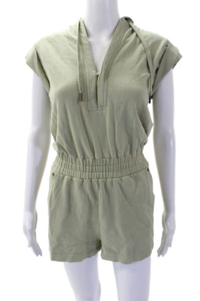 Intermix Womens Cotton Sleeveless V-Neck Drawstring Hooded Romper Green Size PP