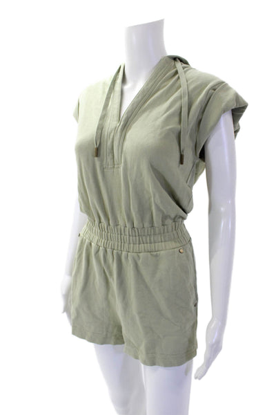 Intermix Womens Cotton Sleeveless V-Neck Drawstring Hooded Romper Green Size PP