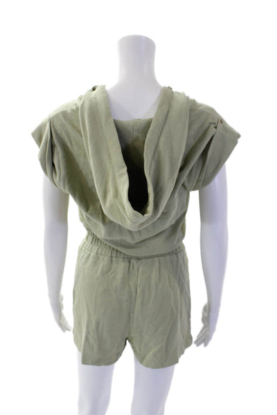 Intermix Womens Cotton Sleeveless V-Neck Drawstring Hooded Romper Green Size PP