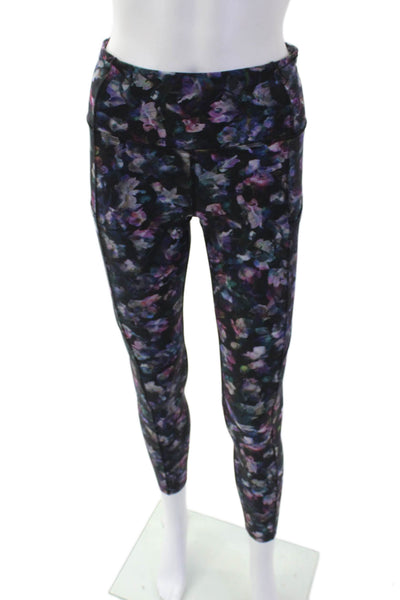 Lululemon Womens Activewear Floral Stretch Mid-Rise Ankle Leggings Black Size 6