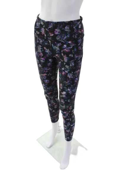 Lululemon Womens Activewear Floral Stretch Mid-Rise Ankle Leggings Black Size 6