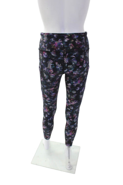 Lululemon Womens Activewear Floral Stretch Mid-Rise Ankle Leggings Black Size 6