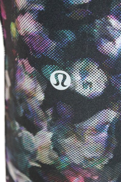 Lululemon Womens Activewear Floral Stretch Mid-Rise Ankle Leggings Black Size 6
