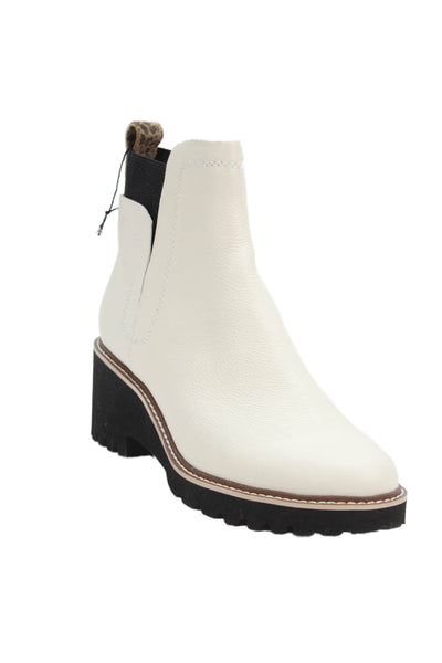 Dolce Vita Womens Leather Stretch Inset Ankle Boots White Black Size 10