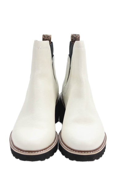 Dolce Vita Womens Leather Stretch Inset Ankle Boots White Black Size 10