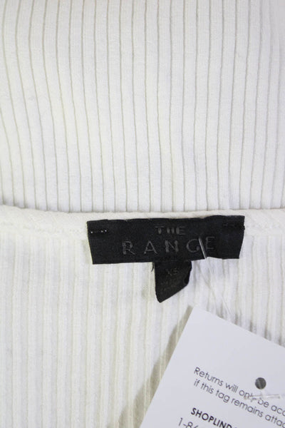 The Range Womens Ribbed Long Neck Short Sleeve Cropped Top White Size XS