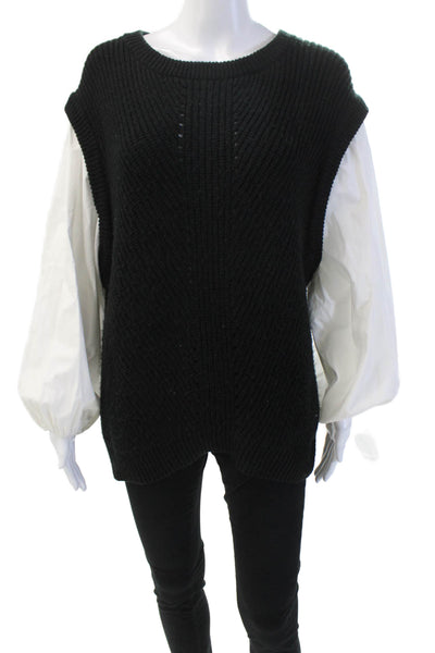 Sanctuary Womens Crew Neck Knit Faux Layered Shirt Sweater Black Size 1X