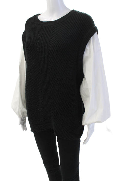 Sanctuary Womens Crew Neck Knit Faux Layered Shirt Sweater Black Size 1X