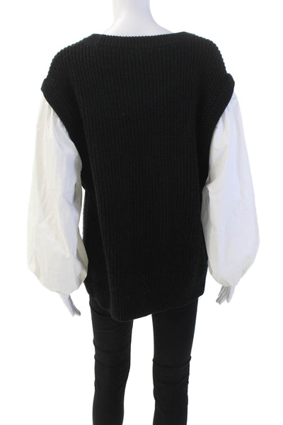 Sanctuary Womens Crew Neck Knit Faux Layered Shirt Sweater Black Size 1X