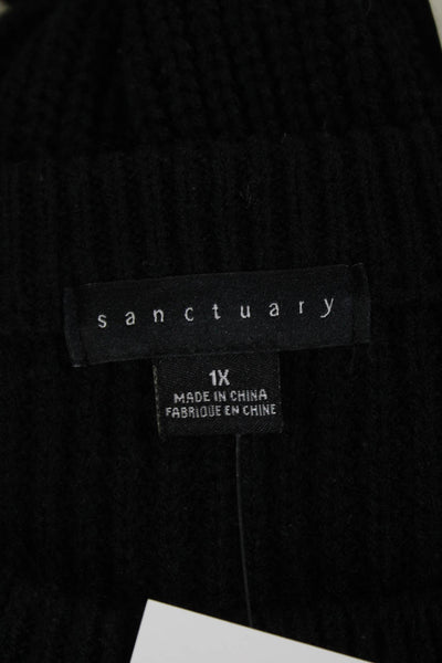 Sanctuary Womens Crew Neck Knit Faux Layered Shirt Sweater Black Size 1X
