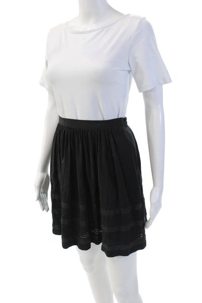 Theory Womens Silk Zippered Casual Lined Mini Skirt Solid Black Size 0