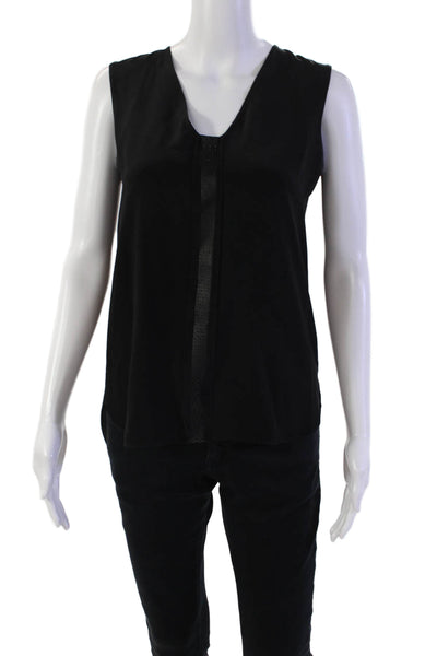 Vince Womens Textured V-neck Sleeveless Sleek Tank Top Black Size S