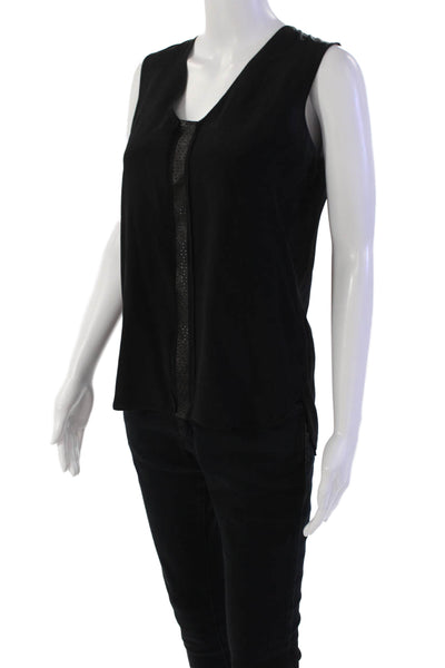 Vince Womens Textured V-neck Sleeveless Sleek Tank Top Black Size S