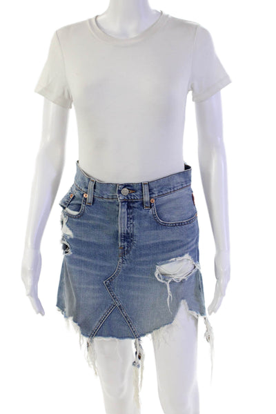 Denimist Womens Cotton Button Zip Lined Distress Denim Skirt Blue Size EUR 26