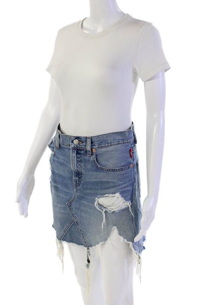 Denimist Womens Cotton Button Zip Lined Distress Denim Skirt Blue Size EUR 26
