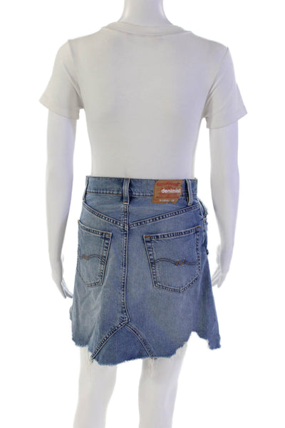 Denimist Womens Cotton Button Zip Lined Distress Denim Skirt Blue Size EUR 26