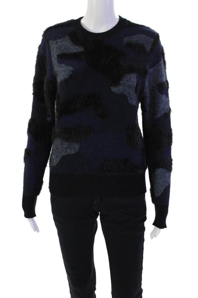 Anatomie Women's Long Sleeves Round Neck Ribbed Hem Sweater Blue Black Size S