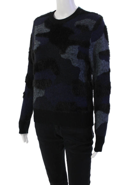 Anatomie Women's Long Sleeves Round Neck Ribbed Hem Sweater Blue Black Size S