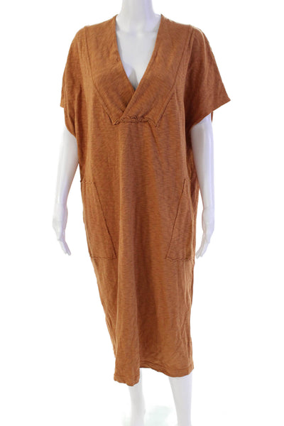 FP Beach Womens Cotton Two Pocket V-Neck Short Sleeve Dress Orange Size XS