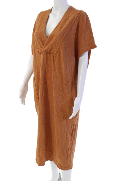 FP Beach Womens Cotton Two Pocket V-Neck Short Sleeve Dress Orange Size XS