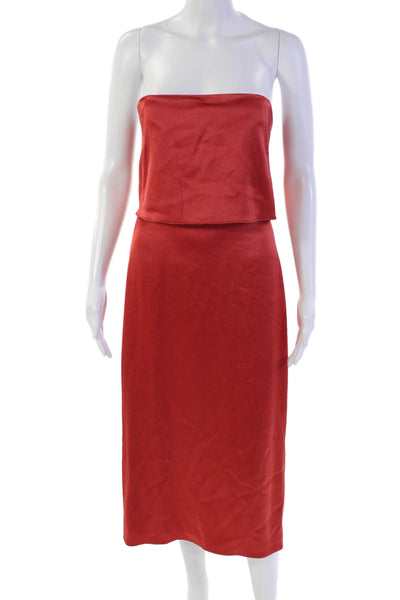 Halston Womens Layered Square Neck Zip Up Strapless Evening Dress Pink Size 8