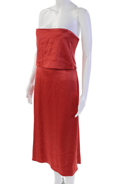 Halston Womens Layered Square Neck Zip Up Strapless Evening Dress Pink Size 8