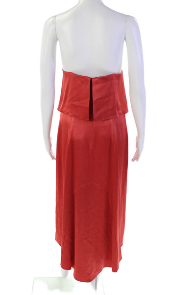 Halston Womens Layered Square Neck Zip Up Strapless Evening Dress Pink Size 8