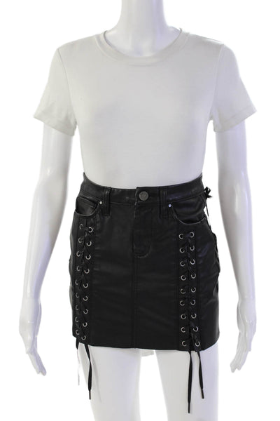 BLANKNYC Womens Zipper Fly Lace Up Faux Leather Mini Skirt Black Size 24