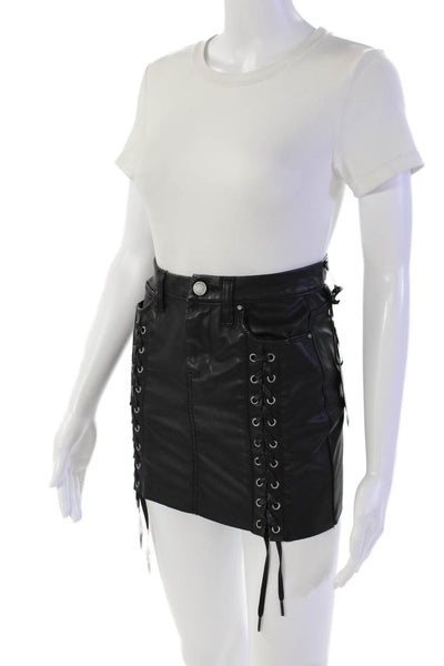 BLANKNYC Womens Zipper Fly Lace Up Faux Leather Mini Skirt Black Size 24