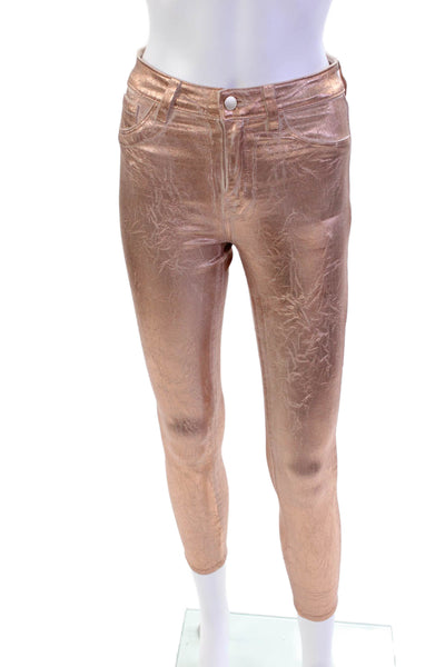 L Agence Womens Margot High Rise Metallic Skinny Jeans Pink Cotton Size 25