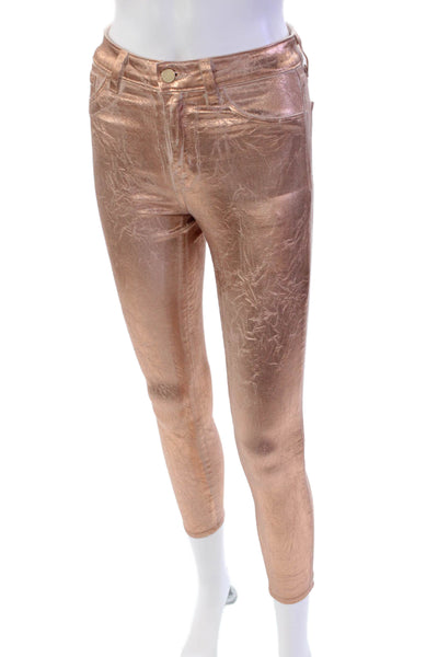 L Agence Womens Margot High Rise Metallic Skinny Jeans Pink Cotton Size 25