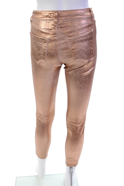 L Agence Womens Margot High Rise Metallic Skinny Jeans Pink Cotton Size 25