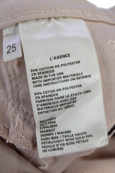 L Agence Womens Margot High Rise Metallic Skinny Jeans Pink Cotton Size 25