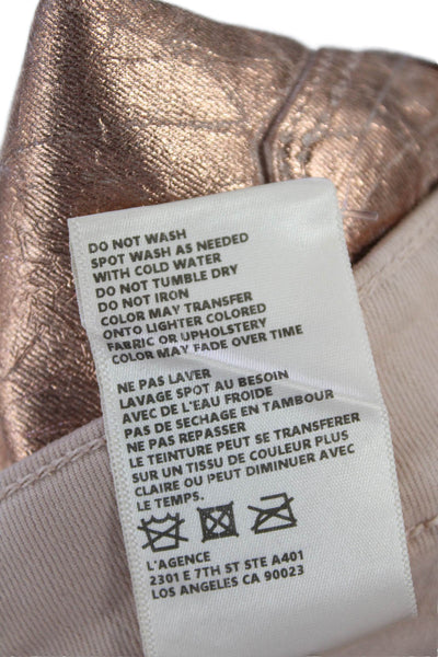 L Agence Womens Margot High Rise Metallic Skinny Jeans Pink Cotton Size 25