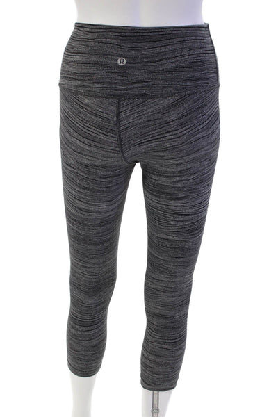 Lululemon Womens High Rise Stretch Knit Cropped Leggings Gray Black Size 6