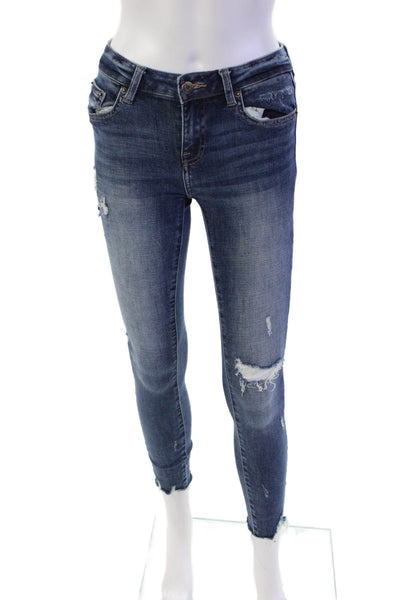 Pistola Womens Zipper Fly Mid Rise Distressed Skinny Jeans Blue Denim Size 24