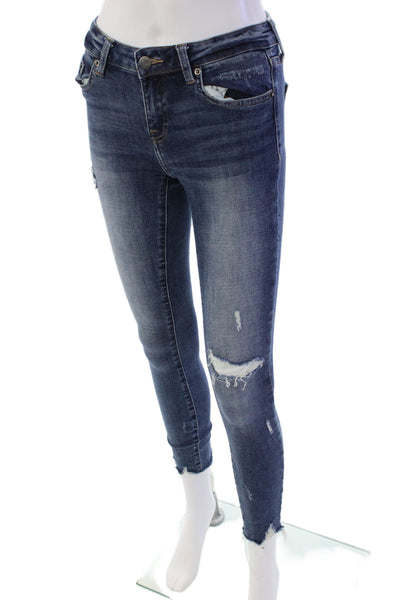 Pistola Womens Zipper Fly Mid Rise Distressed Skinny Jeans Blue Denim Size 24