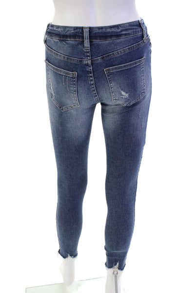 Pistola Womens Zipper Fly Mid Rise Distressed Skinny Jeans Blue Denim Size 24