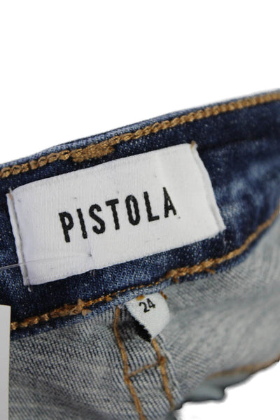 Pistola Womens Zipper Fly Mid Rise Distressed Skinny Jeans Blue Denim Size 24