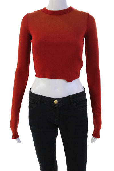 Cotton Citizen Womens Long Sleeve Crew Neck Ribbed Shirt Red Orange Size Small